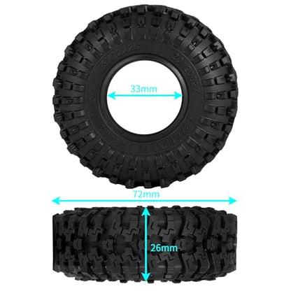 1.3 Crawler Tires 72 * 26mm with Foam Inserts for TRX4M SCX24 AX24 FCX24 FMS 1/24 1/18 Micro Car 1.0inch Beadlock Upgrade Parts (*B Type)