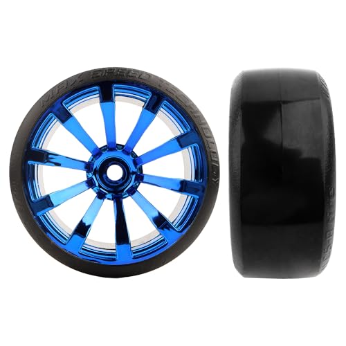 4 Pieces OD 2.45" Hard Plastic Drift RC Tire 12mm Hex On Road Touring Racing Bald Wheels Compatible with 1/10 Scale HSP Tamiya Kyosho Traxxas Sakura WLtoys RC Trucks (Blue) - color: Blue