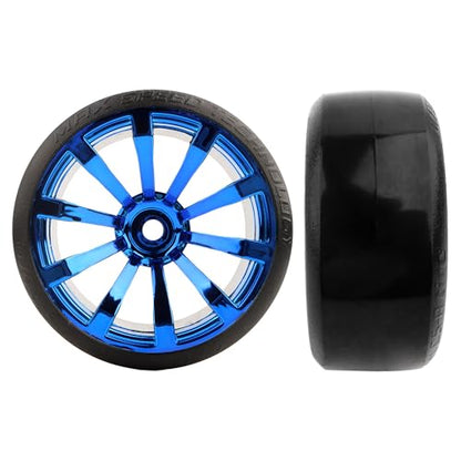 4 Pieces OD 2.45" Hard Plastic Drift RC Tire 12mm Hex On Road Touring Racing Bald Wheels Compatible with 1/10 Scale HSP Tamiya Kyosho Traxxas Sakura WLtoys RC Trucks (Blue) - color: Blue