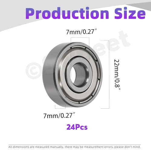 Swpeet 24Pcs 627ZZ Ball Bearings Assortment Kit, 7 x 22 x 7mm Bearing Steel Deep Groove Bearings, Miniature Bearings, Double Shielded - size: 627ZZ-24PCS, style: Bearing Steel