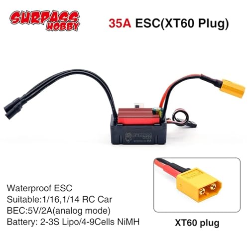 2-3S 35A Waterpoof Brushless ESC Speed Controller BEC 5V 2A for XT60 Plug for 1/14 1/16 RC Car - color: 35a Xt60 Plug