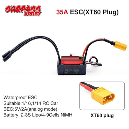 2-3S 35A Waterpoof Brushless ESC Speed Controller BEC 5V 2A for XT60 Plug for 1/14 1/16 RC Car - color: 35a Xt60 Plug