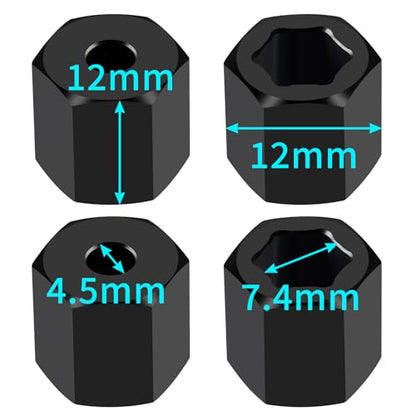 MOHERO 4Pcs 7mm to 12mm Wheel Hex Hub Adaptor 6mm/12mm Thickness Wheel Spacers for 1/16 Losi Mini-T 2.0 Mini-B Mini JRX2 JRXT RC Car Truck Upgrades Parts (12mm)