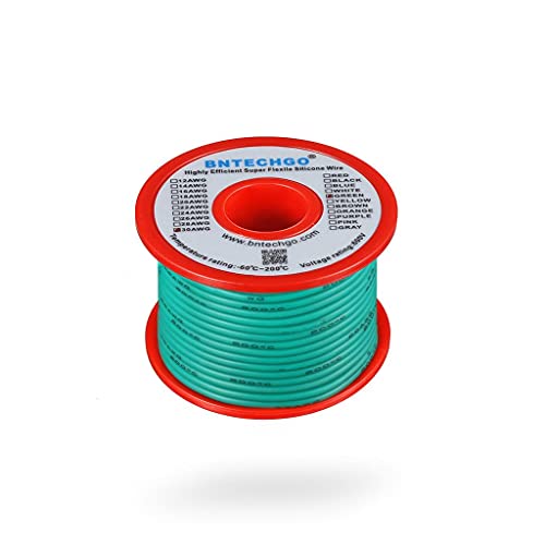 BNTECHGO 30 Gauge Silicone Wire Spool 50 ft Green Flexible 30 AWG Stranded Tinned Copper Wire | Flexible 30 AWG Stranded Wire Silicone Rubber Insulation For RC Models, Drone, Robot, LED Lighting Systems, 3D Printer, DIY - size: 30 gauge silicone wire 50ft