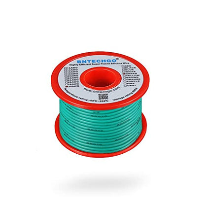 BNTECHGO 30 Gauge Silicone Wire Spool 50 ft Green Flexible 30 AWG Stranded Tinned Copper Wire | Flexible 30 AWG Stranded Wire Silicone Rubber Insulation For RC Models, Drone, Robot, LED Lighting Systems, 3D Printer, DIY - size: 30 gauge silicone wire 50ft