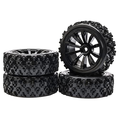 High-Performance 4-Pack Off-Road 12mm Hex Rc Wheels and Tires | 1/10 Scale Rc Tires Upgrade for Enhanced Driving Experience (Black) - color: All Black