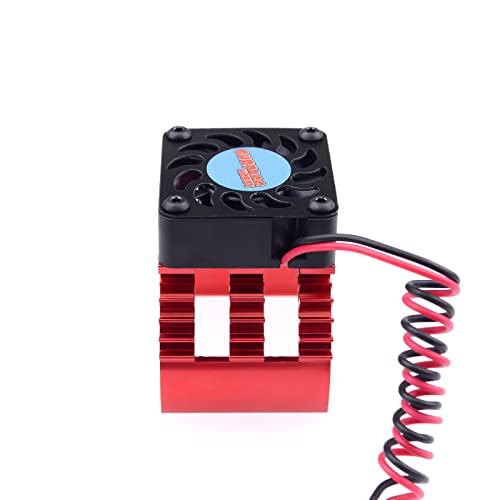 Surpass Engine Motor Heatsink, RC Motor Heatsink with 5v-8.45v 21000 RPM Cooling Fan Fit 540 550 3650 Size Brushless Motor for 1/10 RC Car Truck Buggy Crawler (Black & red) - style: Plastic single fan with red Heatsink