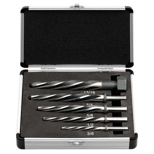 Rocaris 5 Pcs M2 HSS Taper Chucking Reamer Drill Bit Set | 3/8", 1/2", 5/8", 3/4", 13/16", For Steel, For Alloy, For Aluminum, For Wood & Plastic - size: 3/8 in, 1/2 in, 5/8 in, 3/4 in, 13/16 in