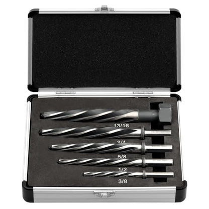 Rocaris 5 Pcs M2 HSS Taper Chucking Reamer Drill Bit Set | 3/8", 1/2", 5/8", 3/4", 13/16", For Steel, For Alloy, For Aluminum, For Wood & Plastic - size: 3/8 in, 1/2 in, 5/8 in, 3/4 in, 13/16 in