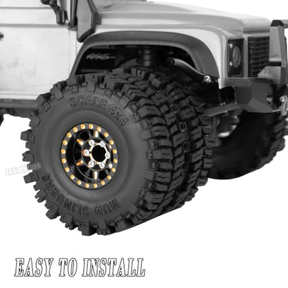 Brass 1.0 Beadlock Wheel and Tires with Adjustable Offset for 1/18 Trx4m,1/24 SCX24 RC Crawler Car,RC Brass 1.0" Dually Beadlock Rims Wheels,RC Truck Tires,4pcs