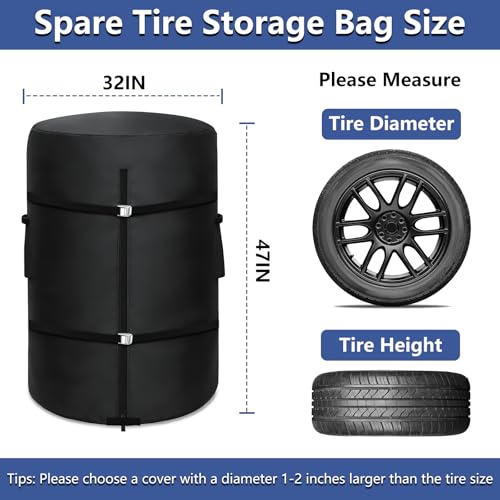 Tire Cover, Heavy Duty Waterproof Spare Tire Storage Bag - 32 Inch Diameter Tires Covers for Trucks, SUVs, RVs, Campers, Trailers (Black) - size: 32" Dia x 47" H