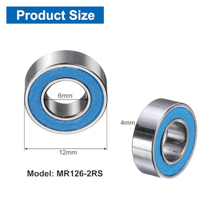 uxcell 4 Pcs MR126-2RS Deep Groove Micro Bearing, 6x12x4mm Double Rubber Sealed Chrome Steel Small Bearings (ABEC5, Z4 Low Noise) - size: MR126-2RS