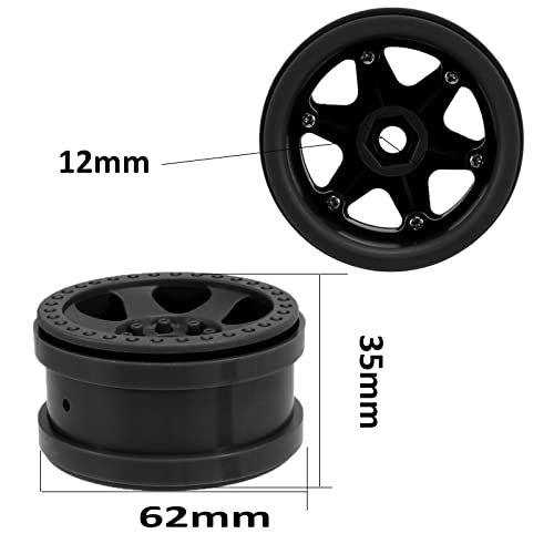 4PCS Plastic 2.2 Inch Beadlock Wheel Rim Wheel Hub 12mm Drive Hex Compatible with 1/10 RC Crawler Car for Axial SCX10 90046 TRX4 Wraith RR10 Capra (Black) - color: Black