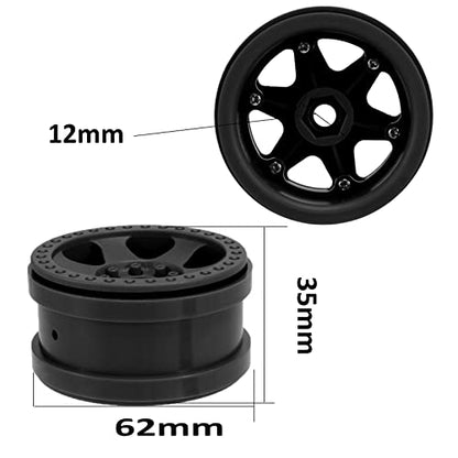 4PCS Plastic 2.2 Inch Beadlock Wheel Rim Wheel Hub 12mm Drive Hex Compatible with 1/10 RC Crawler Car for Axial SCX10 90046 TRX4 Wraith RR10 Capra (Black) - color: Black
