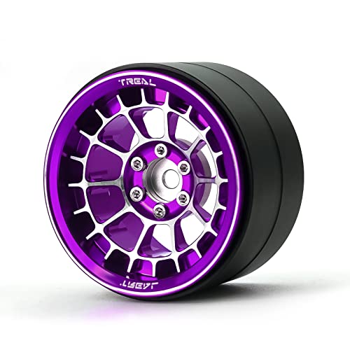 Treal Aluminium 2.2 Beadlock Wheels Rims(2) pcs Fit RC Crawler Mud Truck 2.2 Tires (Purple) - color: Purple