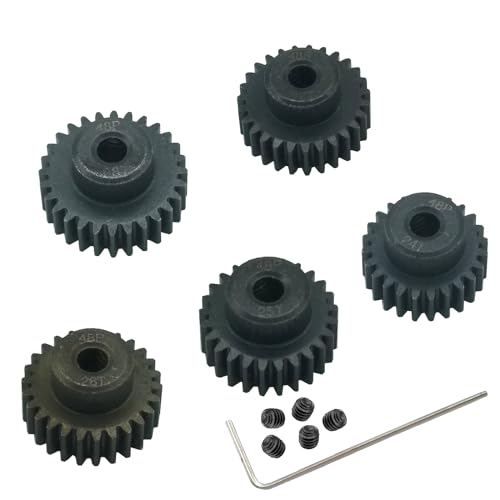 5-Pack Steel 48P Pinion Gear Sets 24T 25T 26T 27T 28T with Screws for 3.175mm (1/8-Inch) Shaft 1/10 RC Car Brushless Brush Motor - size: 24T 25T 26T 27T 28T