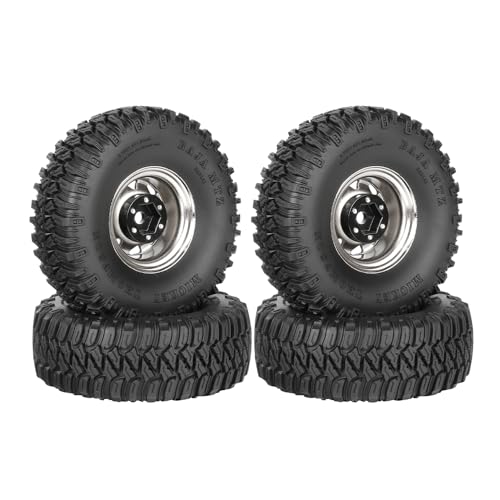 4PCS 1.55 inch Aluminum Metal Beadlock Wheels Rim and 95mm Rubber Tires Set Replacement for 1/10 RC Crawler Car for D90 TF2 Tamiya CC01 CC02 LC70 JIMNY Axial AX90069 Upgrade Parts(Silver) - color: Silver