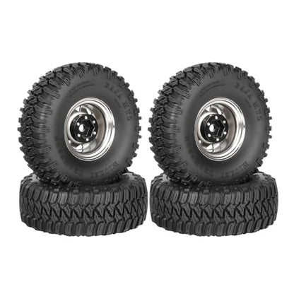4PCS 1.55 inch Aluminum Metal Beadlock Wheels Rim and 95mm Rubber Tires Set Replacement for 1/10 RC Crawler Car for D90 TF2 Tamiya CC01 CC02 LC70 JIMNY Axial AX90069 Upgrade Parts(Silver) - color: Silver