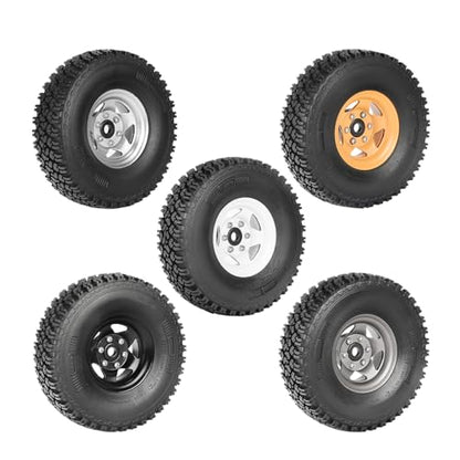 4PCS 1.55 Inch Beadlock Metal Wheel Rim and Rubber Tires Set for 1/10 RC Rock Crawler Car for Axial AX90069 D90 TF2 Tamiya CC01 LC70(90mm-5Spokes Black) - color: 90mm-5spokes Black