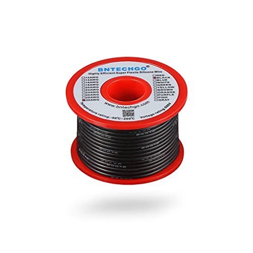 BNTECHGO 30 Gauge Silicone Wire Spool 50 ft Black Flexible 30 AWG Stranded Tinned Copper Wire | Flexible 30 AWG Stranded Wire Silicone Rubber Insulation For RC Models, Drone, Robot, LED Lighting Systems, 3D Printer, DIY - size: 30 gauge silicone wire 50ft