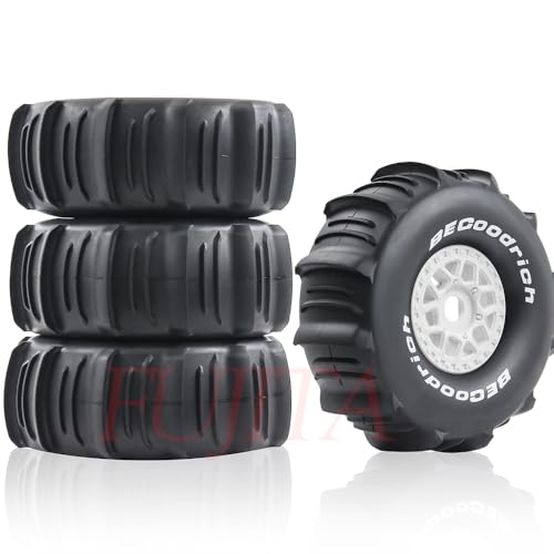 fujita 1/7 1/8 RC Off-Road Truck tyre Set Desert Beach Snow tyre 140mm OD for TRX UDR 85086-4 ARRMA Mojave EXB YK4072 4073 YKDF7 TB7 /17mm hex (White) - color: White