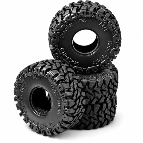 1.0 RC Crawler Tires 64x24mm, 4PCS Soft Sticky Rubber Tires with Foam Inserts for 1/24 1/18 Mini Crawlers, Fits Axial SCX24, Traxxas TRX-4M, FMS FCX24 FCX18, Rock Mud Trail Tire Set
