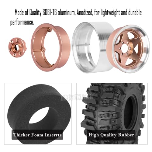 4PCS RC 1.9 in Wheel Tires for 1/10 TRX4 TRX6 SCX10 SCX10 II 90046 SCX10 III AXI03007 Gen7/8 D90 VS4-10 RC Crawler Car,BRCatWPark Alloy 1.9 Beadlock Wheel and Rubber Tires w/Sponge,Brown - color: Brown - (Tires)