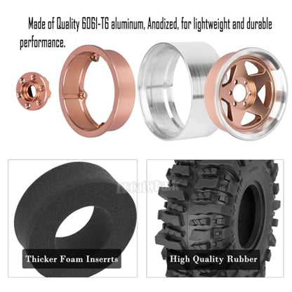 4PCS RC 1.9 in Wheel Tires for 1/10 TRX4 TRX6 SCX10 SCX10 II 90046 SCX10 III AXI03007 Gen7/8 D90 VS4-10 RC Crawler Car,BRCatWPark Alloy 1.9 Beadlock Wheel and Rubber Tires w/Sponge,Brown - color: Brown - (Tires)