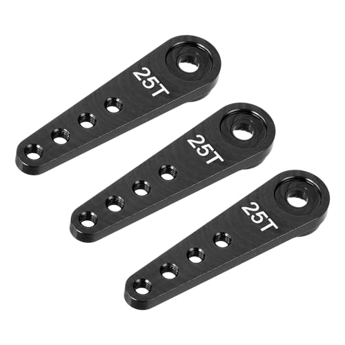 MECCANIXITY 3 Pcs Aluminum Servo Horn Long 25T Steering Arm 37mm Length Black Suitable for DIY RC Car/Boat/AirplanesBoat Model Accessories - color: Black