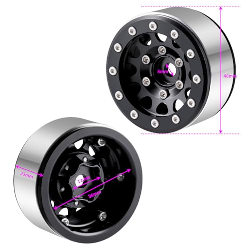 Aluminium 1.55" RC Beadlock Wheel Hub Rims for AXIAL UTB18 D90 TF2 CC01 AX90069 MST JIMNY 1/10 RC Crawler Trail Truck Car Upgrade Parts (Black) - color: Black