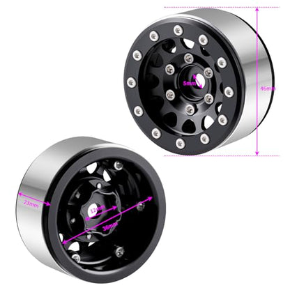 Aluminium 1.55" RC Beadlock Wheel Hub Rims for AXIAL UTB18 D90 TF2 CC01 AX90069 MST JIMNY 1/10 RC Crawler Trail Truck Car Upgrade Parts (Black) - color: Black