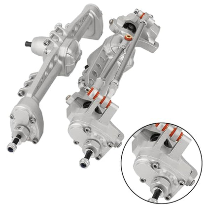 CNC Metal Front and Rear Portal Axles for 1/10 RC Crawler Car Axial SCX10 III AXI03006 AXI03007 Wrangler JL AR45 Axle Upgrade Part (Silver)