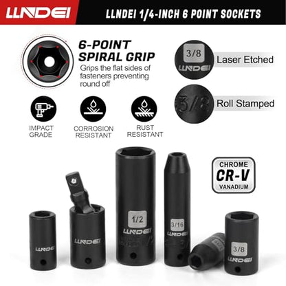 1/4" Drive Socket Set & Nut Driver Set with Ratchet 38Pcs SAE 5/32" | 1/4" Sockets Deep&Shallow SAE 5/32" to 9/16" with Ratchet, Hex Shank 6" Long Nut Drivers(1/4"-9/16") for Drill Bits(PH1 PH2) - size: 38PCS SAE