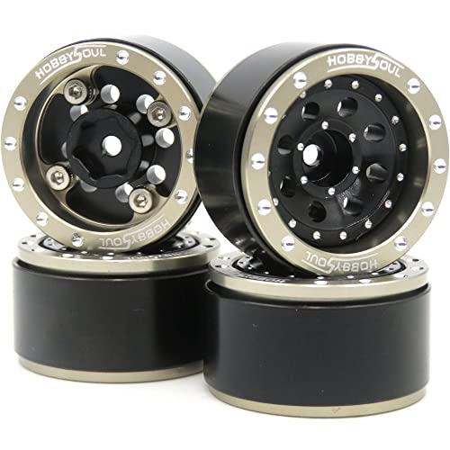 Adjustable Offset 1.0 Beadlock Wheels Rims for 1/18 Traxxas TRX4M & 1/24 Axial SCX24 90081 Crawler, (4-Pack) - color: Champagne & Black