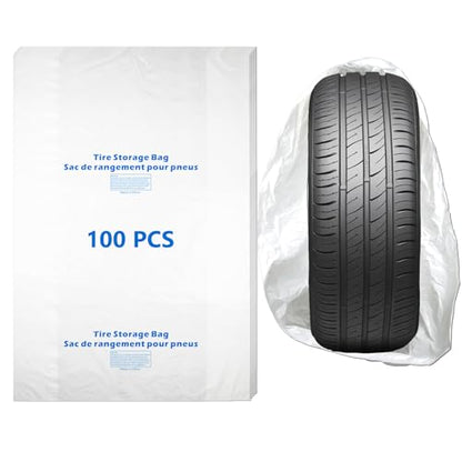 WHEEL CONNECT Tire Storage Bags. Made of Polyethylene LDPE Plastic, Large 38”X42”H, White, Pack of 100pcs. No Logo Printed. - color: Large-Pack of 100pcs No brand printed