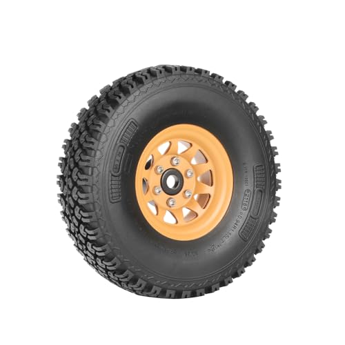 4PCS 1.55 Inch Beadlock Metal Wheel Rim and Rubber Tires Set for 1/10 RC Rock Crawler Car for Axial AX90069 D90 TF2 Tamiya CC01 LC70(90mm-10Holes Yellow) - color: 90mm-10holes Yellow