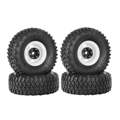 4PCS 1.55 Inch Aluminum Alloy Beadlock Wheel Rim Tyre and 95mm Rubber Tires Set for 1/10 RC Rock Crawler Car Upgrade Parts for Tamiya Axial AX90069 D90 TF2 CC01 LC70(6Spoke-White) - color: 6spoke-white