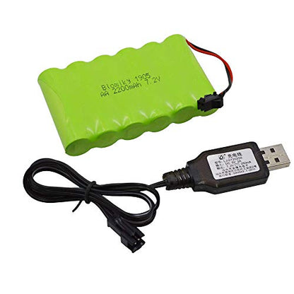 Blomiky 7.2V 2200mAh Ni-MH Rechargeable AA Battery Pack with SM-2P Black Plug and USB Cable for Old Version 15 Channel 2.4G Huina 1550 550 RC Excavator / 7.2V NiMH