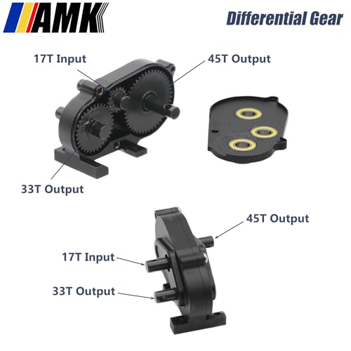 AMK 1/10 Scale Transmission Kit OD Transfer Case Gearbox with 30% Overdrive Gear Box 3Pcs Driveshafts for RC Crawler Axial SCX10 II Element Enduro DIY LCG Chassis (Black) - color: Black