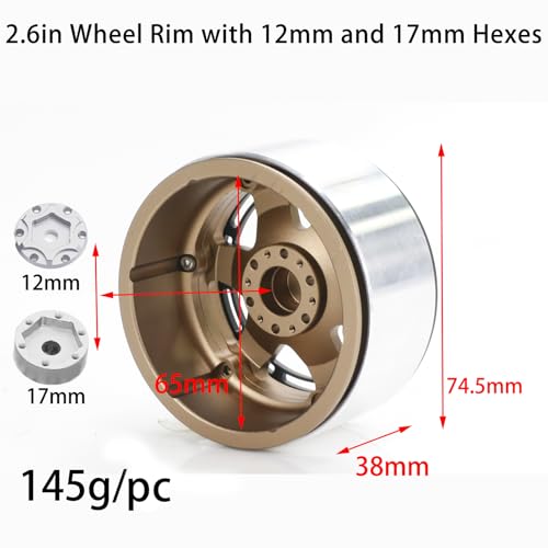 2.6” Beadlock Wheel Rims 4pcs for Scale RC Off Road Race, Use for OD 135mm Tires, Stamped Steel Wheel with 17mm/12mm Hexes Compatible with MJX H8H MK07 KM4 4082/83 1/7 1/8 1/10 Off Road Crawler Car - color: 2.6in B-rim-white