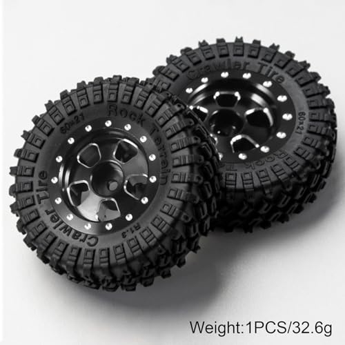 1.3" RC Crawler Tires & Aluminum Beadlock Wheels Rock Terrain Rubber Tires for 1/18 TRX4M, 1/24 SCX24 & Upgraded RC Rock Crawler