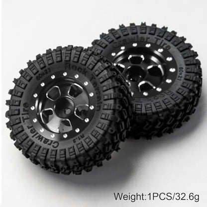 1.3" RC Crawler Tires & Aluminum Beadlock Wheels Rock Terrain Rubber Tires for 1/18 TRX4M, 1/24 SCX24 & Upgraded RC Rock Crawler