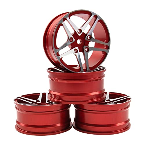 ShareGoo Metal Wheel Rims RC 12mm Hex Hubs 1/10 RC Drift On-Road Racing Touring Wheel Rim Compatible with HSP Tamiya Kyosho RedCat Sakura WLtoys Universal 1/10 RC Scales,5-Spoke (Red) - color: Red