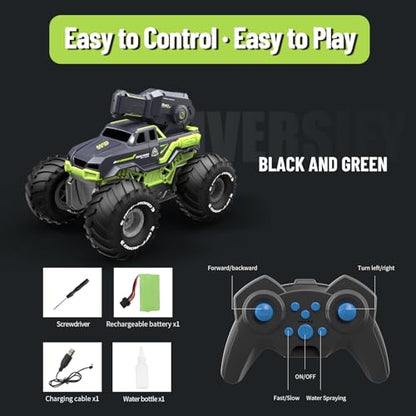 3-in-1 Amphibious Remote Control Car RC Boat with Water Gun, Waterproof RC Monster Truck for Kids 4-7 8-12, 4WD All-Terrain Remote Control Boat for Boy Birthday Gift, Summer Pool Water Toy