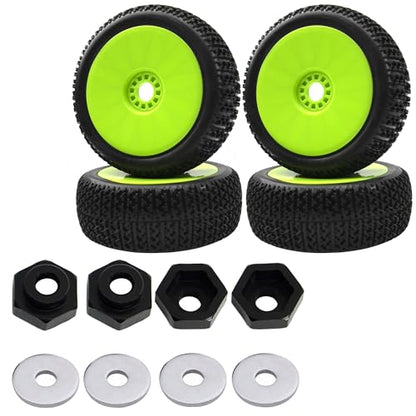 12mm to 17mm Metal Wheel Hex Adapter Converter & OD 4.52" 1/8 RC Buggy Rubber Tires Tyre w/Plastic Rim 17mm Hex