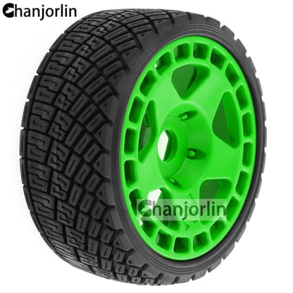 1/8 1/7 RC On Road Tires And Hard Plastic Rally Racing Wheels 17mm Hex Touring Tyres OD 3.94'' For 1:8 1:7 Street Drift Car ARRMA Losi Kyosho GT2 W10 Tamiya HPI WR8 HSP 4PCS (Green) - color: Green