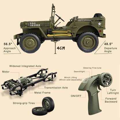 RC Willys Military Jeep 4x4 Rock Crawler Camel | C8815 Army Jeep with Two Batteries & Machine Gun - color: C8815-camel