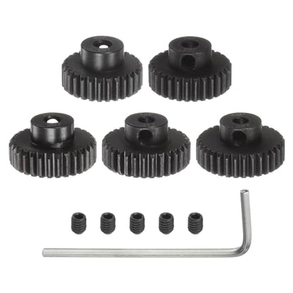 uxcell 48P Pinion Gear Set 3.175mm (1/8") Shaft 28T 29T 30T 31T 32T Motor Gears Hardened Steel Spur Pinion Gear with Step for RC Car (5pcs)