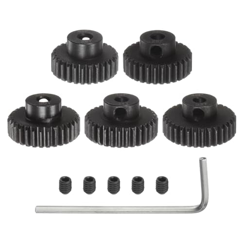 uxcell 48P Pinion Gear Set 3.175mm (1/8") Shaft 28T 29T 30T 31T 32T Motor Gears Hardened Steel Spur Pinion Gear with Step for RC Car (5pcs)