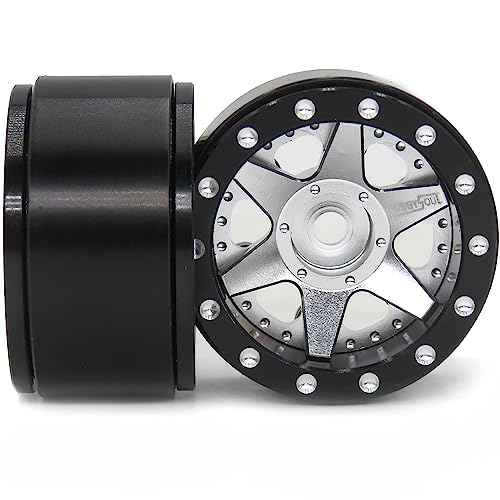 hobbysoul Heavy 1.0 Beadlock Wheels Weight 20.5g/Rim, Adjustable Offset 1.0 Wheels Rims Hex 7mm for RC Micro Crawler 1/18 TRX4M Axial SCX24 90081, (4-Pack) - color: Black & Silver